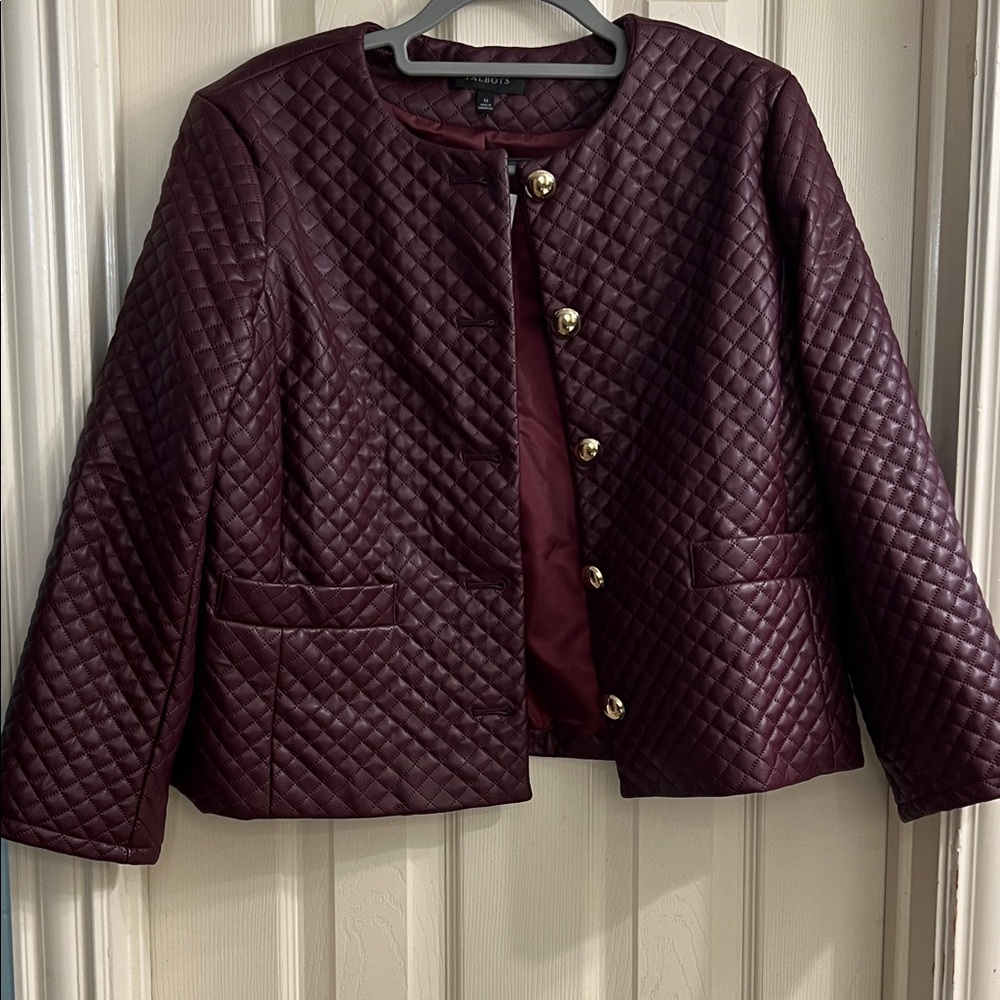 Talbots Quilted Burgundy Vegan Leather Jacket